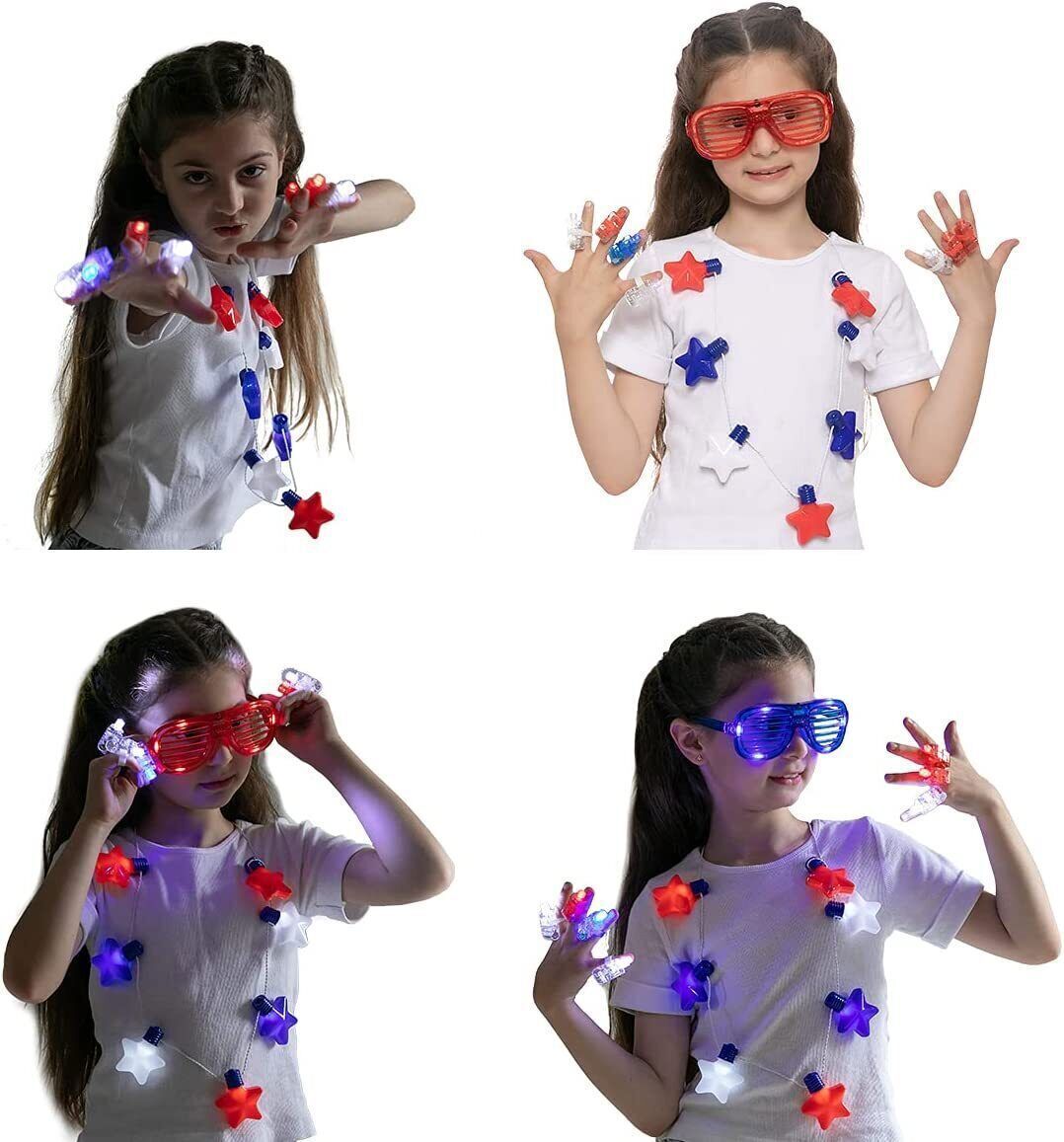 15Pcs 4th of July Party Accessories of LED Glasses Necklaces Finger Lights
