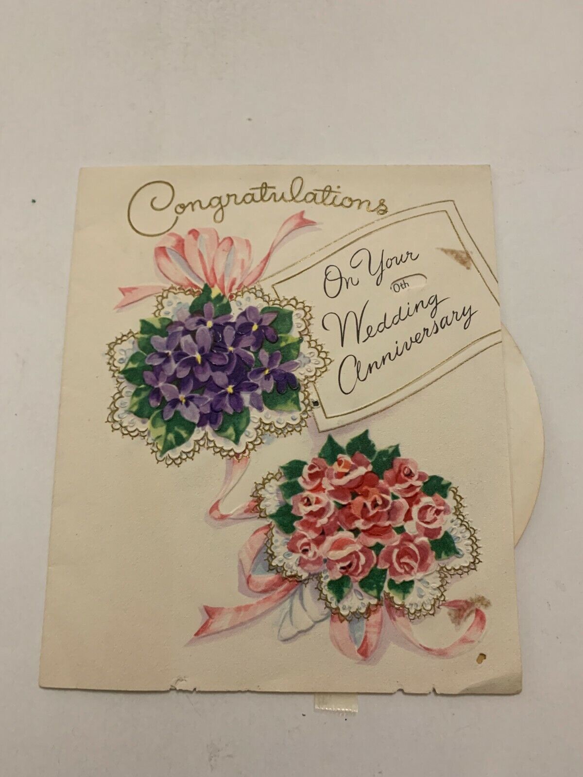 Vintage 1940\'s Wedding Anniversary Greeting Card Moving Wheel