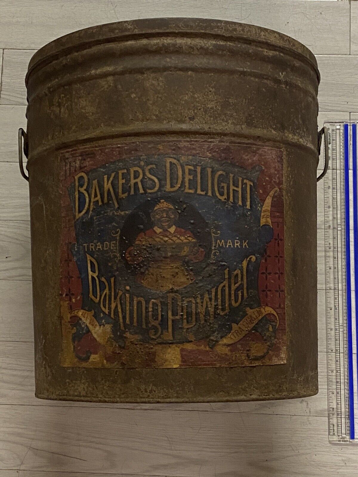 Bakers Delight Baking Powder Tin Litho Can 12x14” Rare African American Ad Large