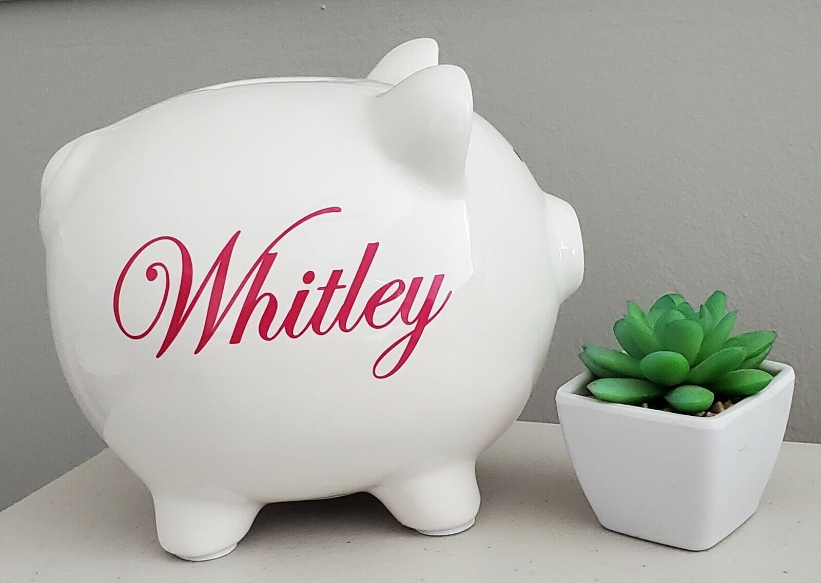 Personalized Ceramic Piggy Bank - White - cute, gift, holiday, boy girl