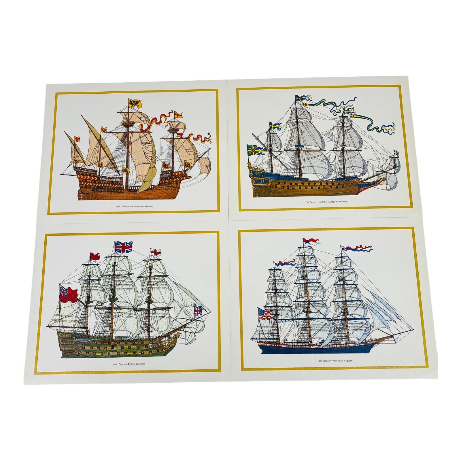 Old Time Prints Collector\'s Portfolio Sailing Warships 16-18 century (4-Pack)