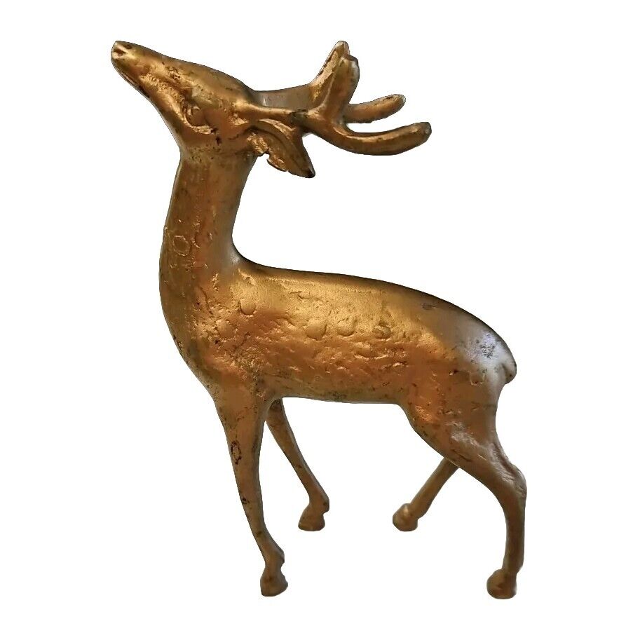 Vintage Brass Deer Buck Stag Reindeer Statue Figure 7.25\