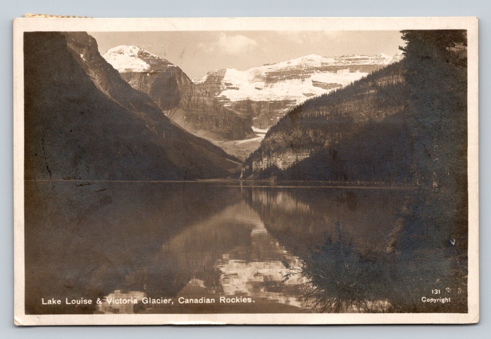 c1937 RPPC Lake Louise & Victoria Glacier Canadian Rockies VINTAGE Postcard