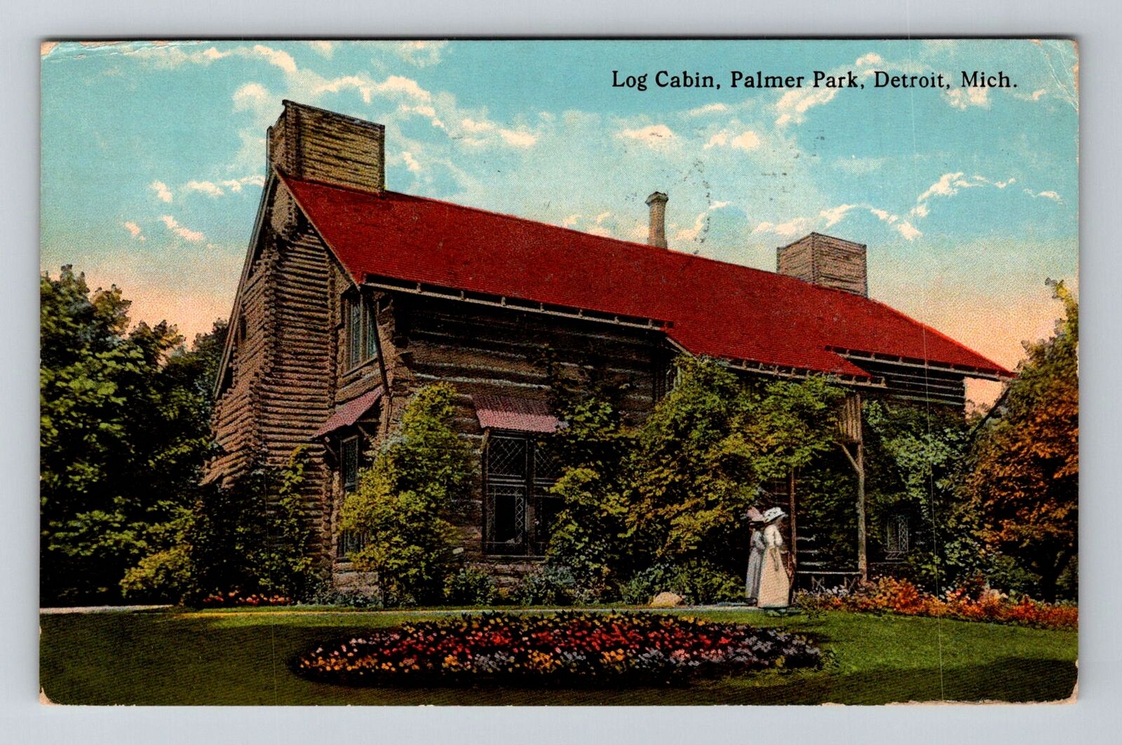 Detroit MI-Michigan, Palmer Park Log Cabin, c1922 Vintage Souvenir Postcard