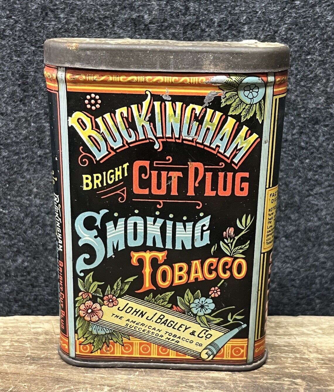 Antique Vtg 1910s Buckingham Cut Plug Smoking Tobacco Vertical Pocket Tin Empty