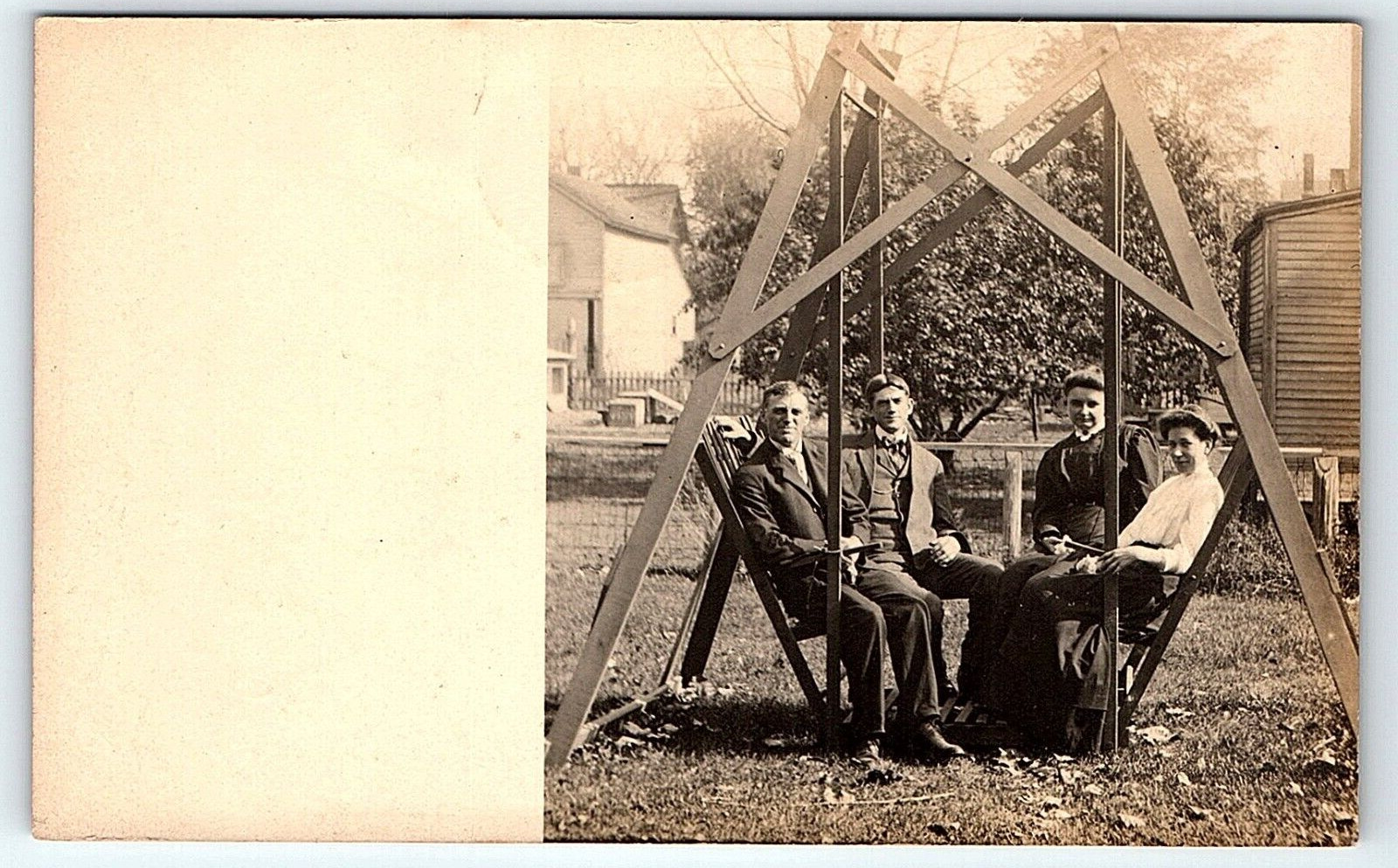 RPPC 2 Men 2 Women on A Frame Wooden Swing Postcard Azo 1907-09 Unposted