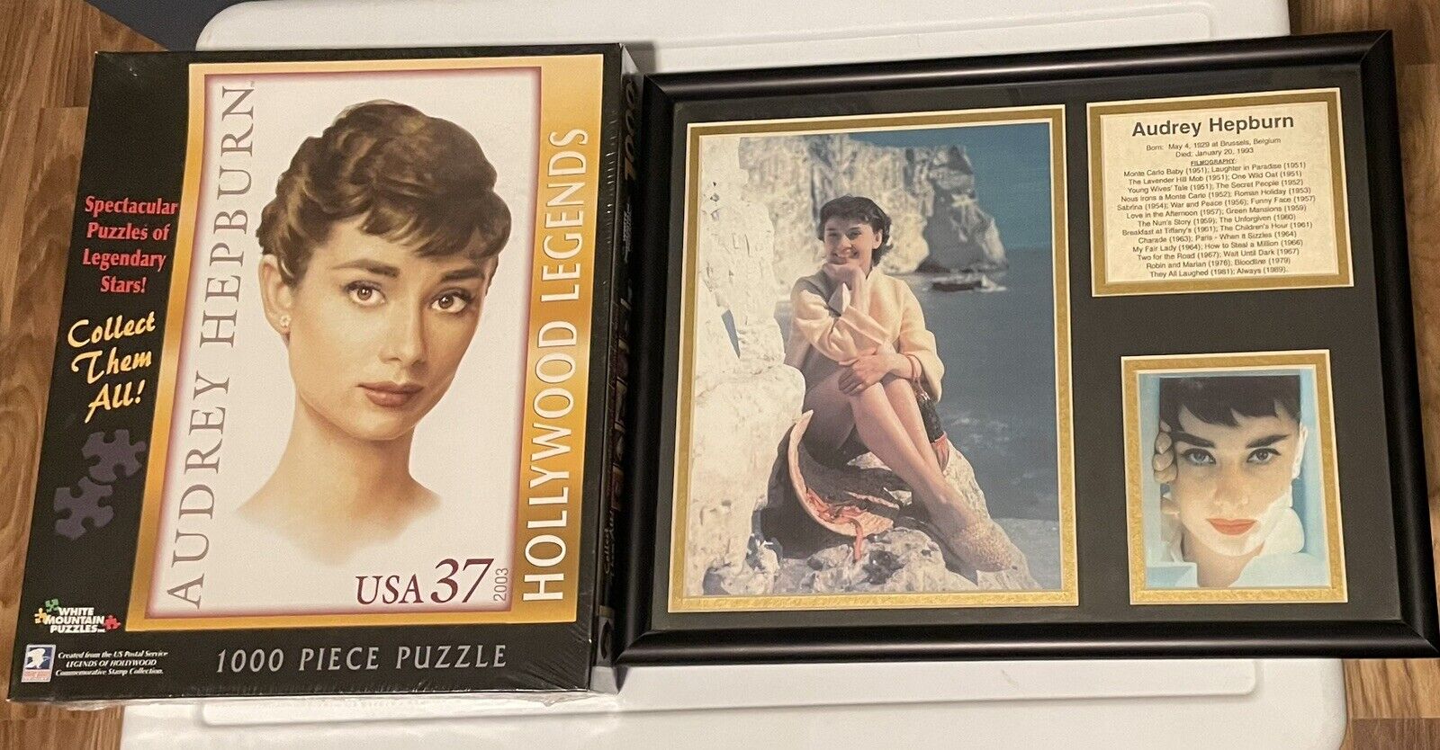 Audrey Hepburn Framed Matted Collector\'s Photo Collage w/Bio & Collectors Puzzle