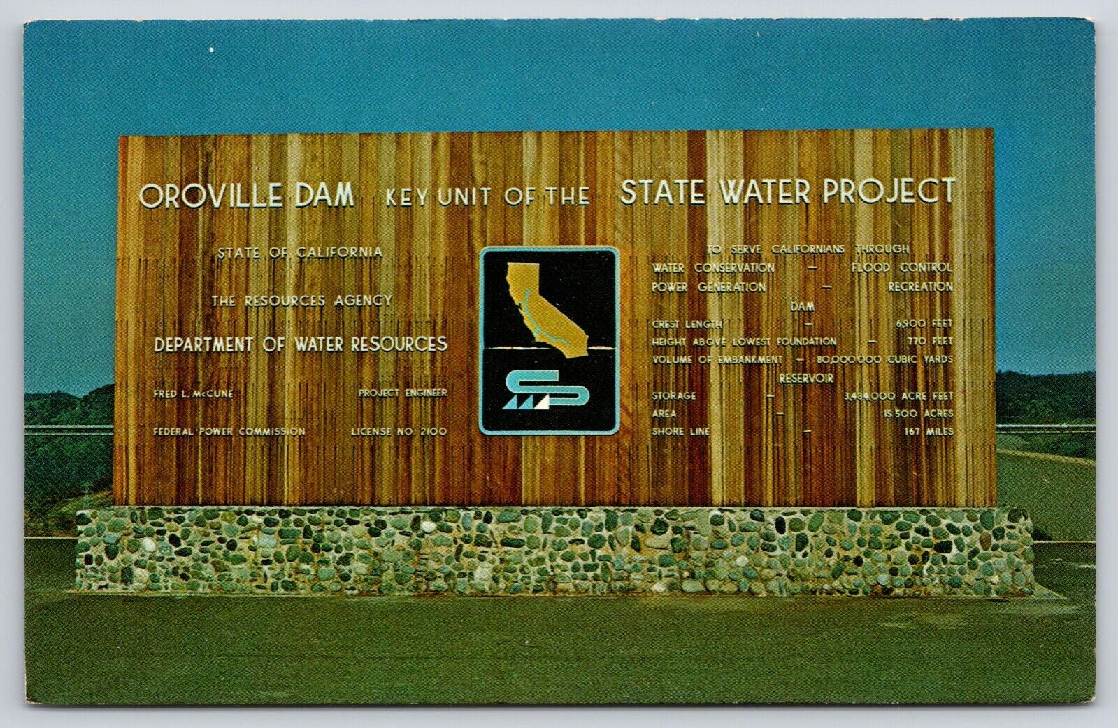 Oroville Dam State Water Project Information Sign California Postcard UNP