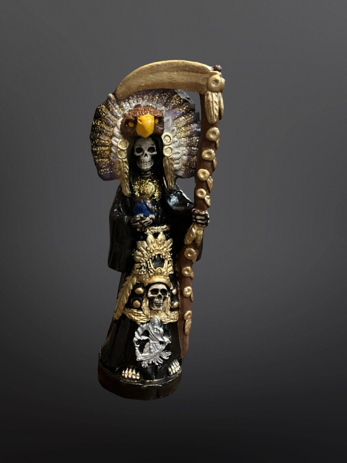 Santa Muerte Azteca Curada 8”   * Negra *