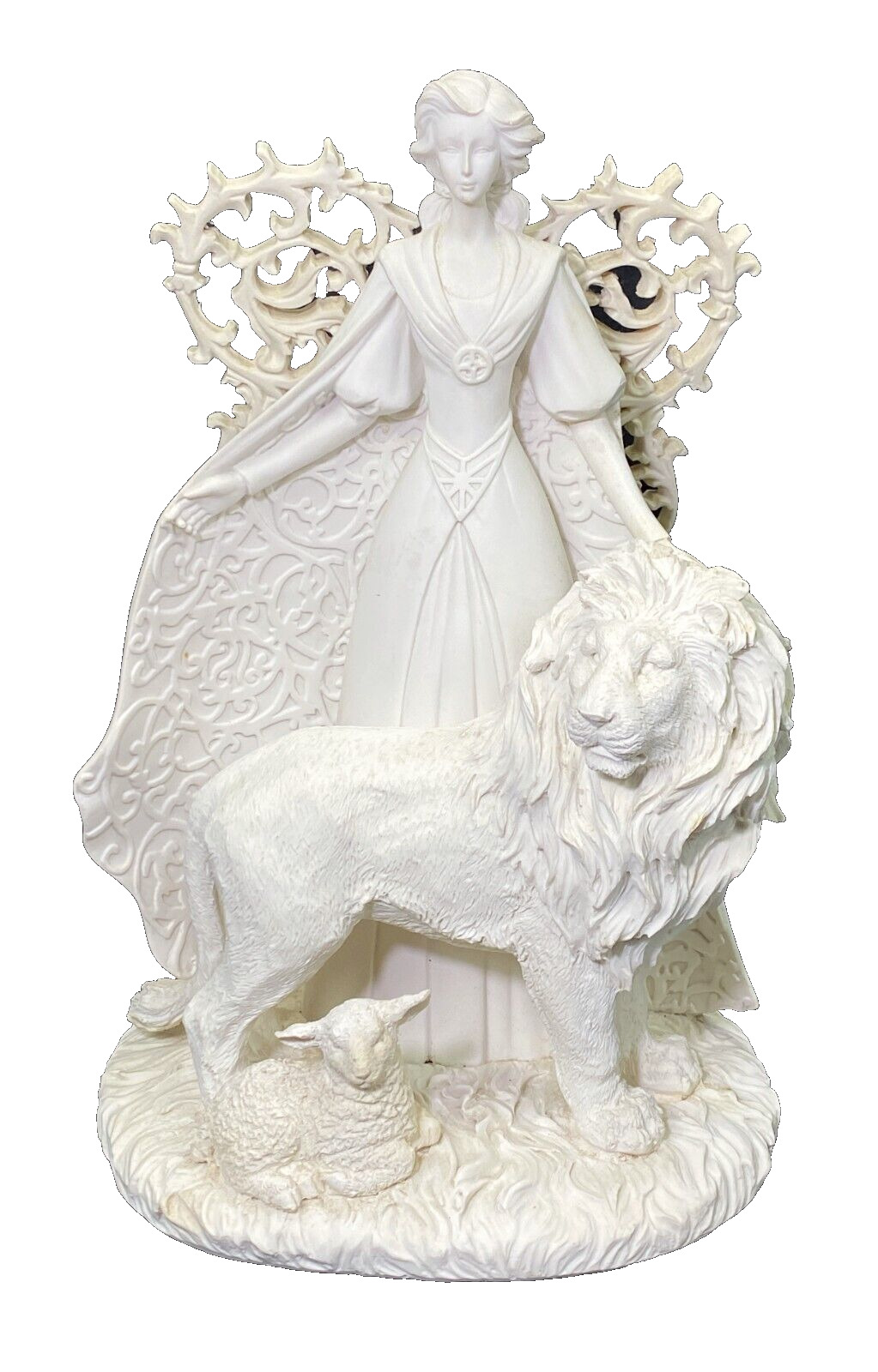 8.5” Angel Lion Lamb White Resin Figurine    Wing Repair