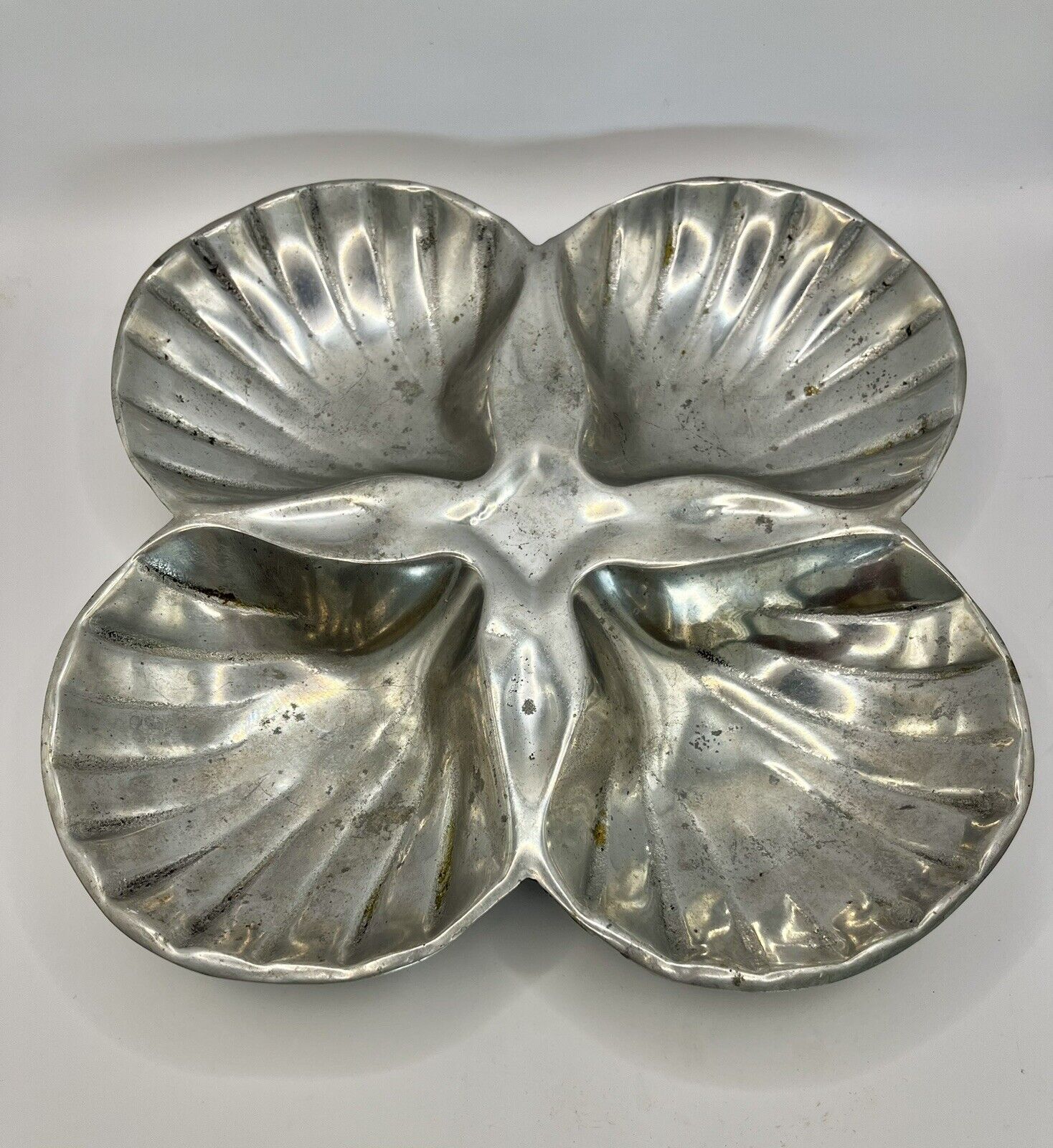 Vintage pewter seashell 4 Compartment Dish