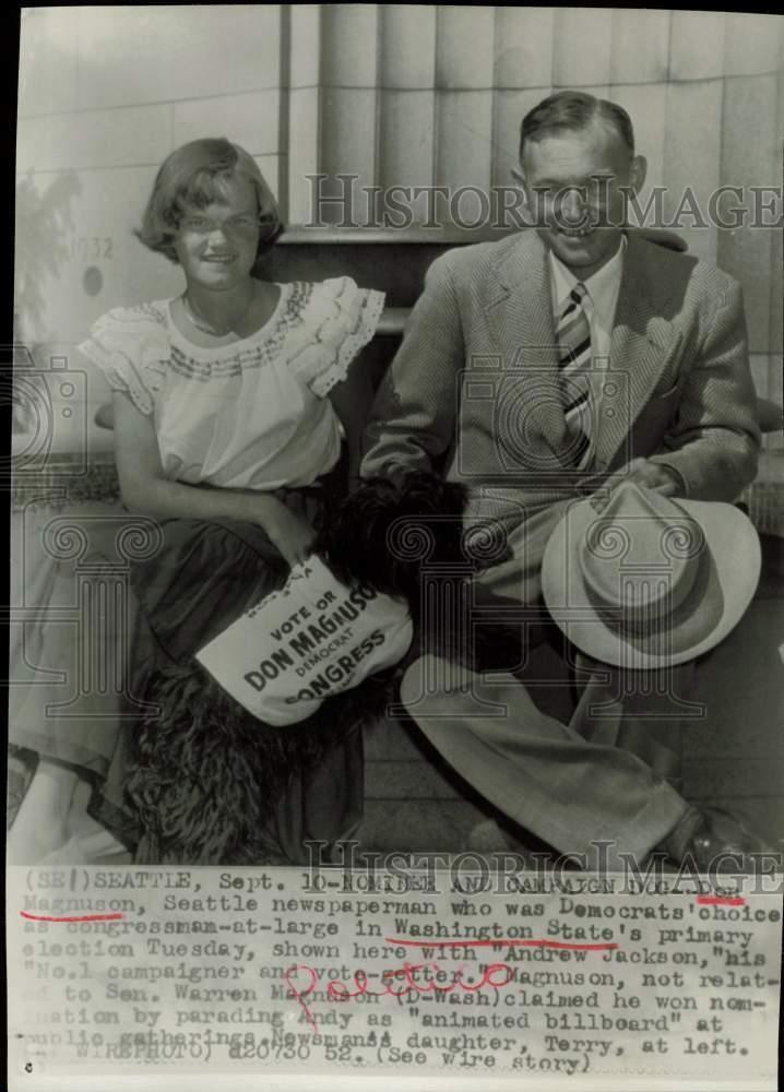 1952 Press Photo Don and Terry Magnuson pose with No. 1 campaigner 