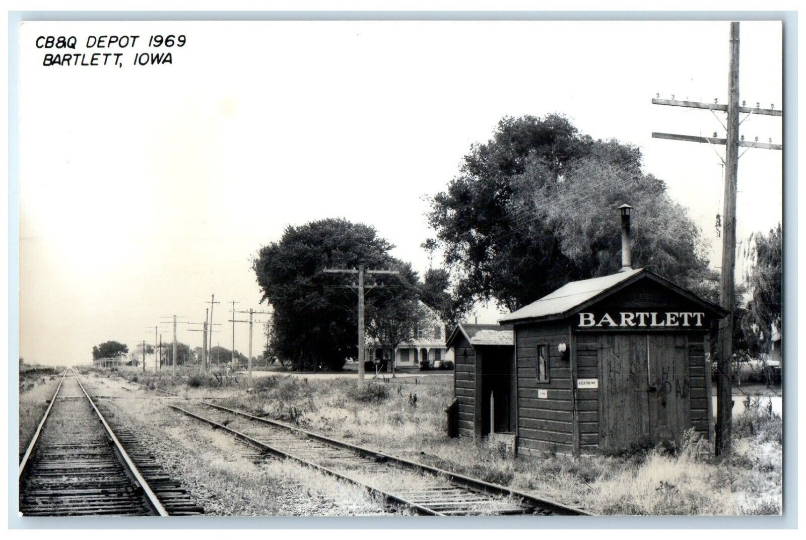 c1969 CB&P Depot Bartlett Iowa Railroad Train Depot Station RPPC Photo Postcard