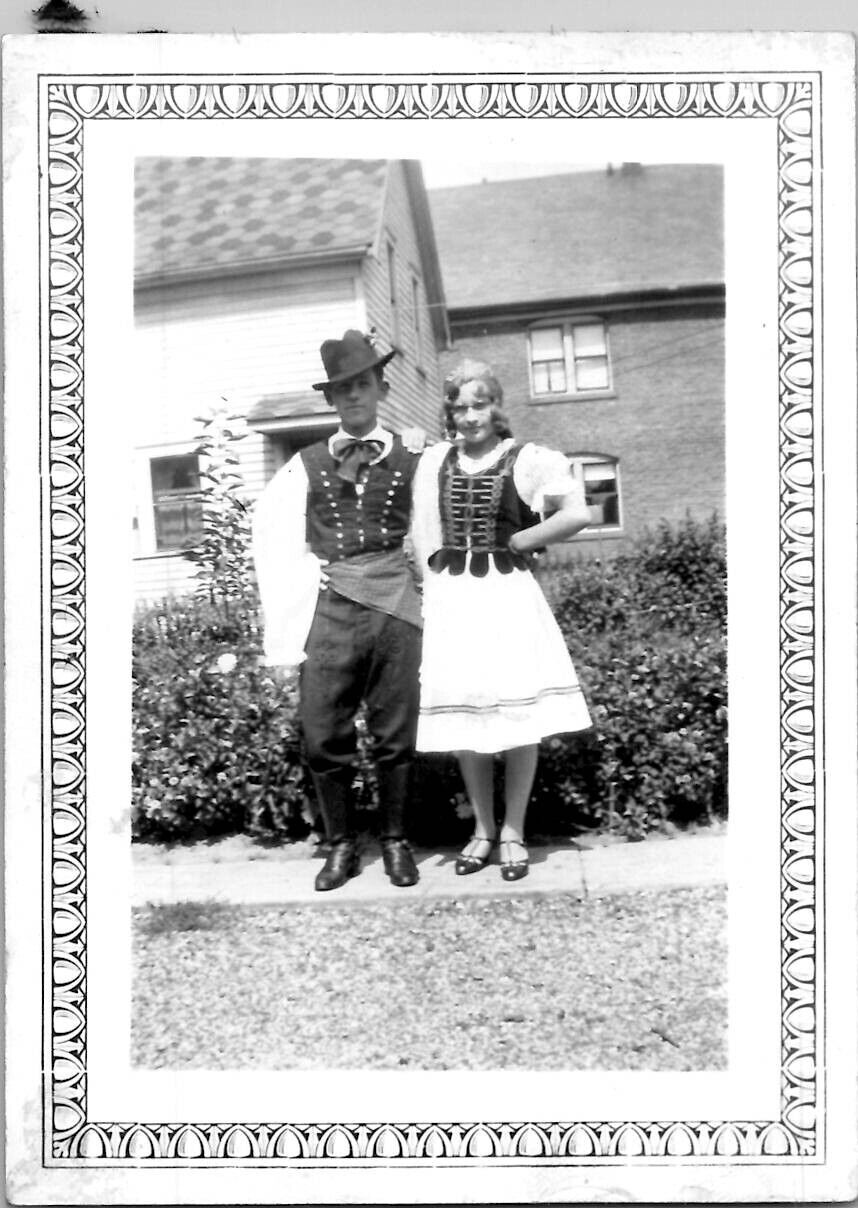 Attractive European Couple Wearing Traditional Dress Fashion 1920s Vintage Photo