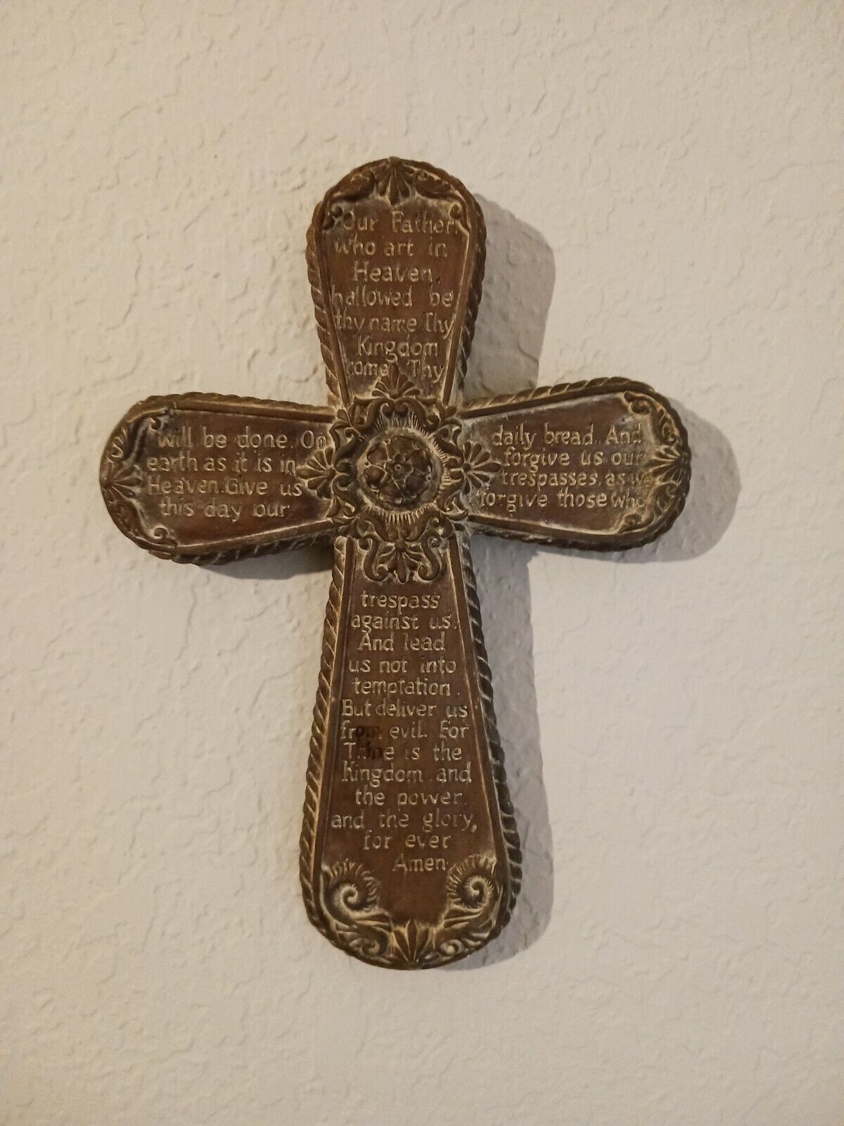 The Lord’s Prayer Etched Wall Cross Crucifix Christian Devotion Wall Decor VTG