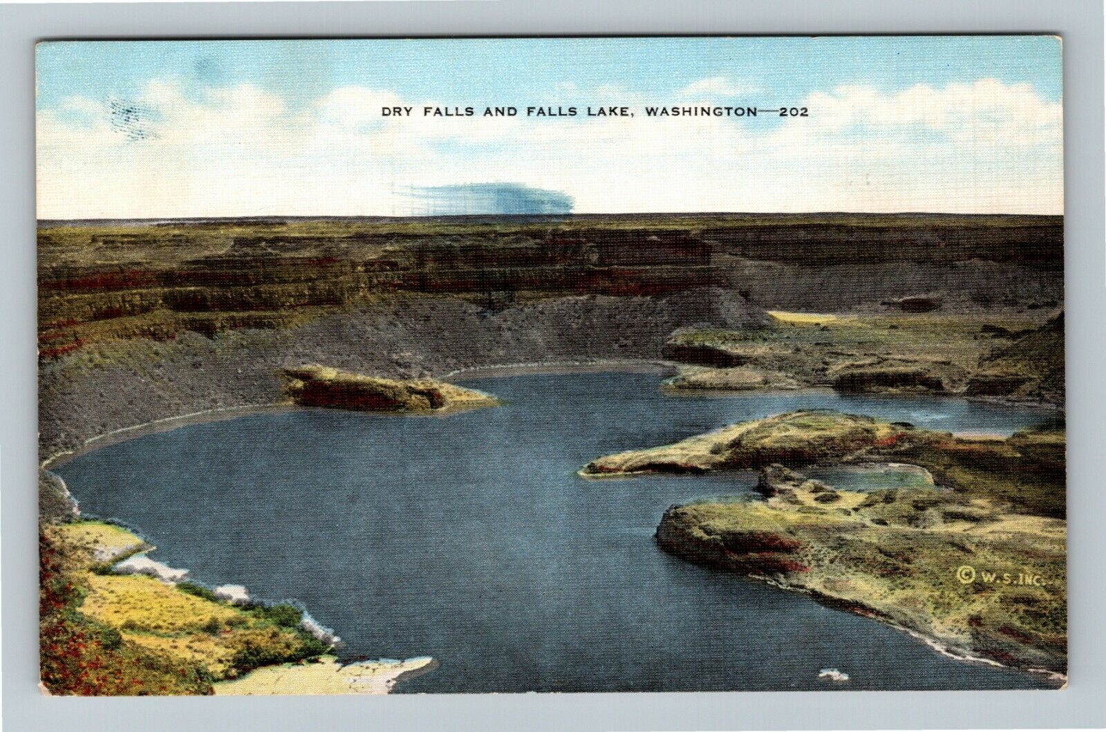 WA-Washington, Dry Falls And Falls Lake, Aerial View, Vintage Postcard