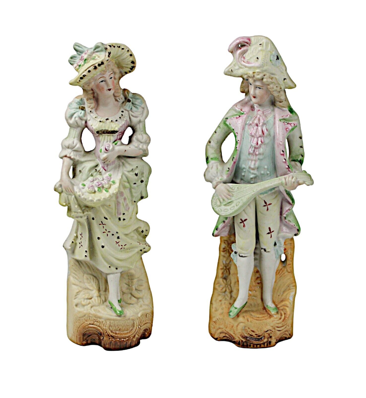 HalSey Fifth Porcelain Figurines Victorian Man & Woman Bisque Japan Vintage