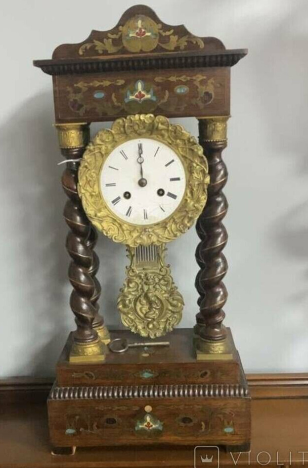 Antique Clock Wood Bronze Mechanical Key Style Napoleon III Candelabra Rare 19th