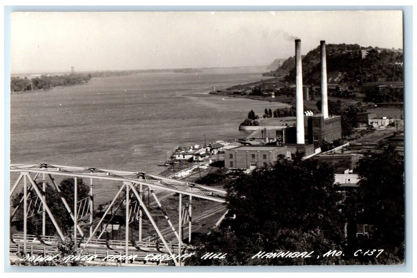 c1940\'s Down River From Cardiff Hill Hannibal MO RPPC Photo Vintage Postcard