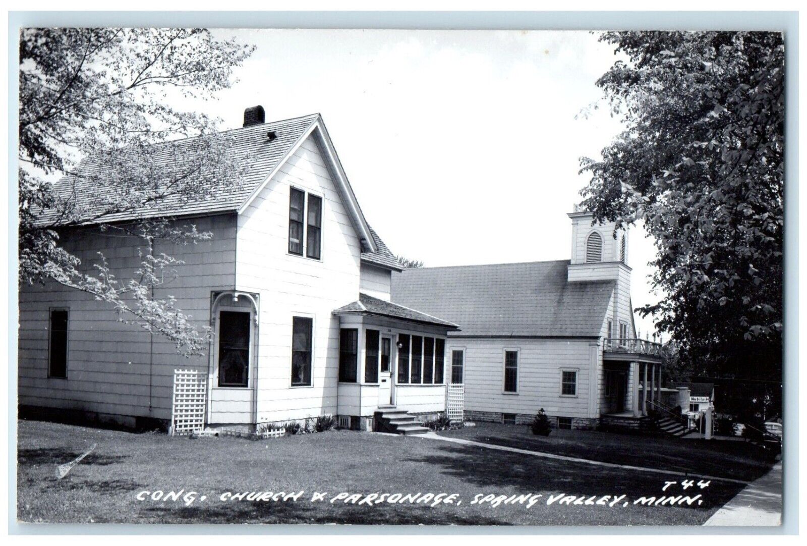 c1940's Cong. Church & Parsonage Spring Valley Minnesota MN RPPC Photo Postcard