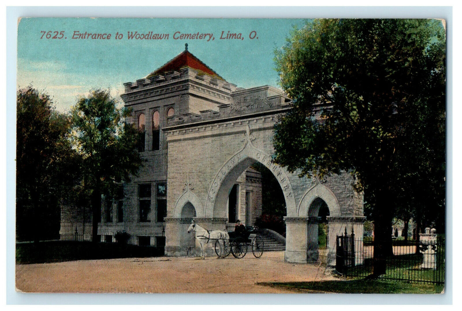 1918 Cleveland OH Entrance to Woodlawn Cemetery, Lima Ohio OH Postcard