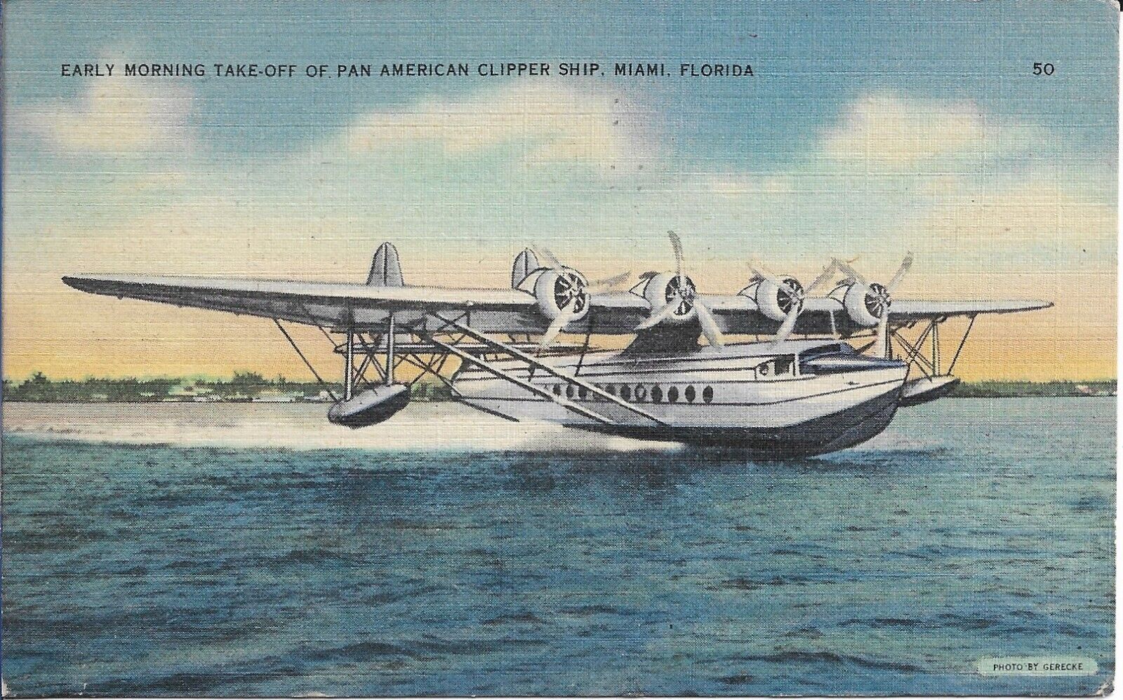 Pan American Clipper Postcard Miami Florida Linen 1940s