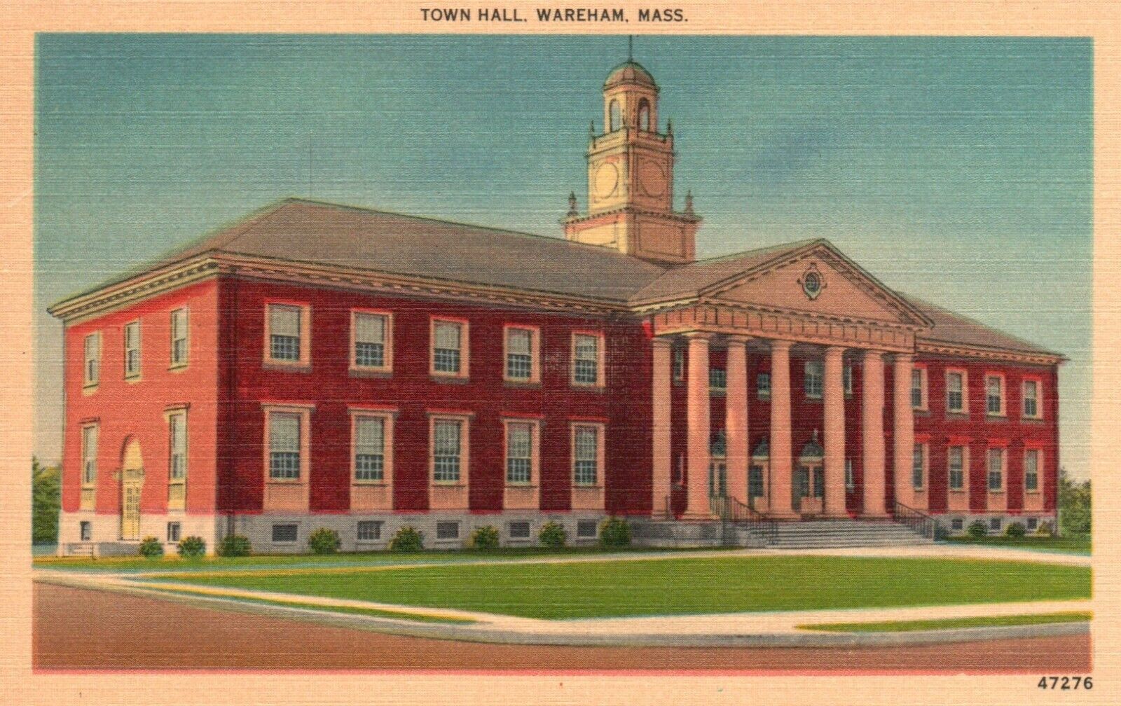 Wareham, Massachusetts, MA, Town Hall, Linen Vintage Postcard b2060