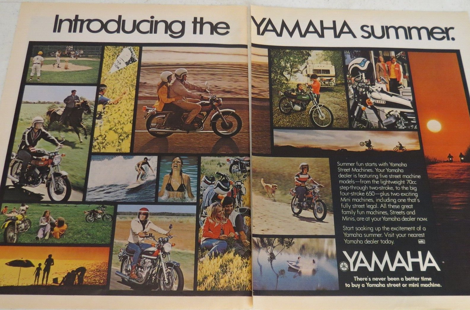 1972 Print Ad Introducing the Yamaha Summer Baseball Beach Camping Motorcycle