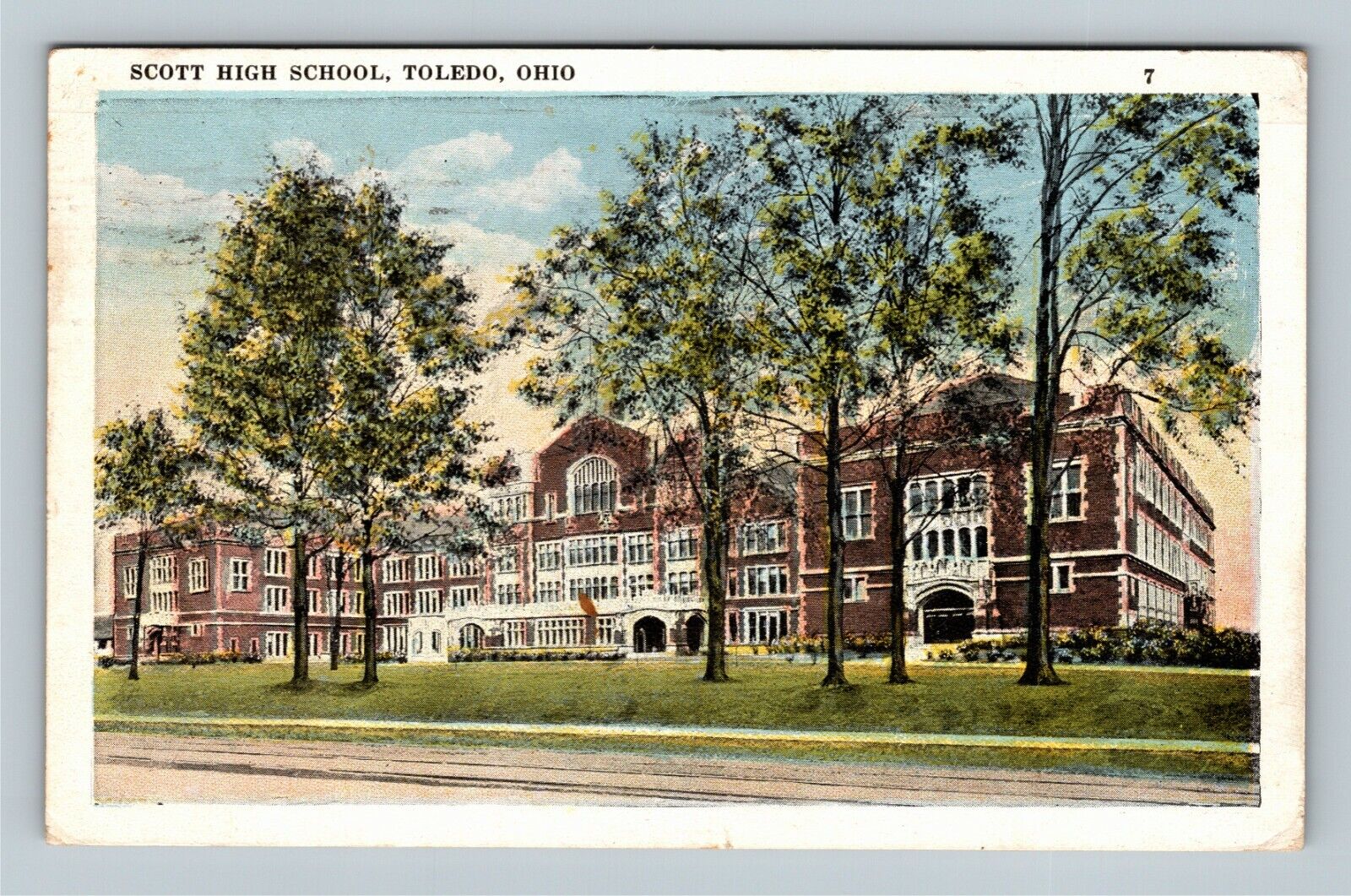 Toledo OH, Scott High School Building, Street View, Ohio c1922 Vintage Postcard