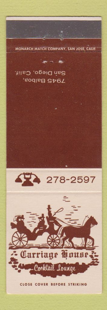 Matchbook Cover - Carriage House San Diego CA