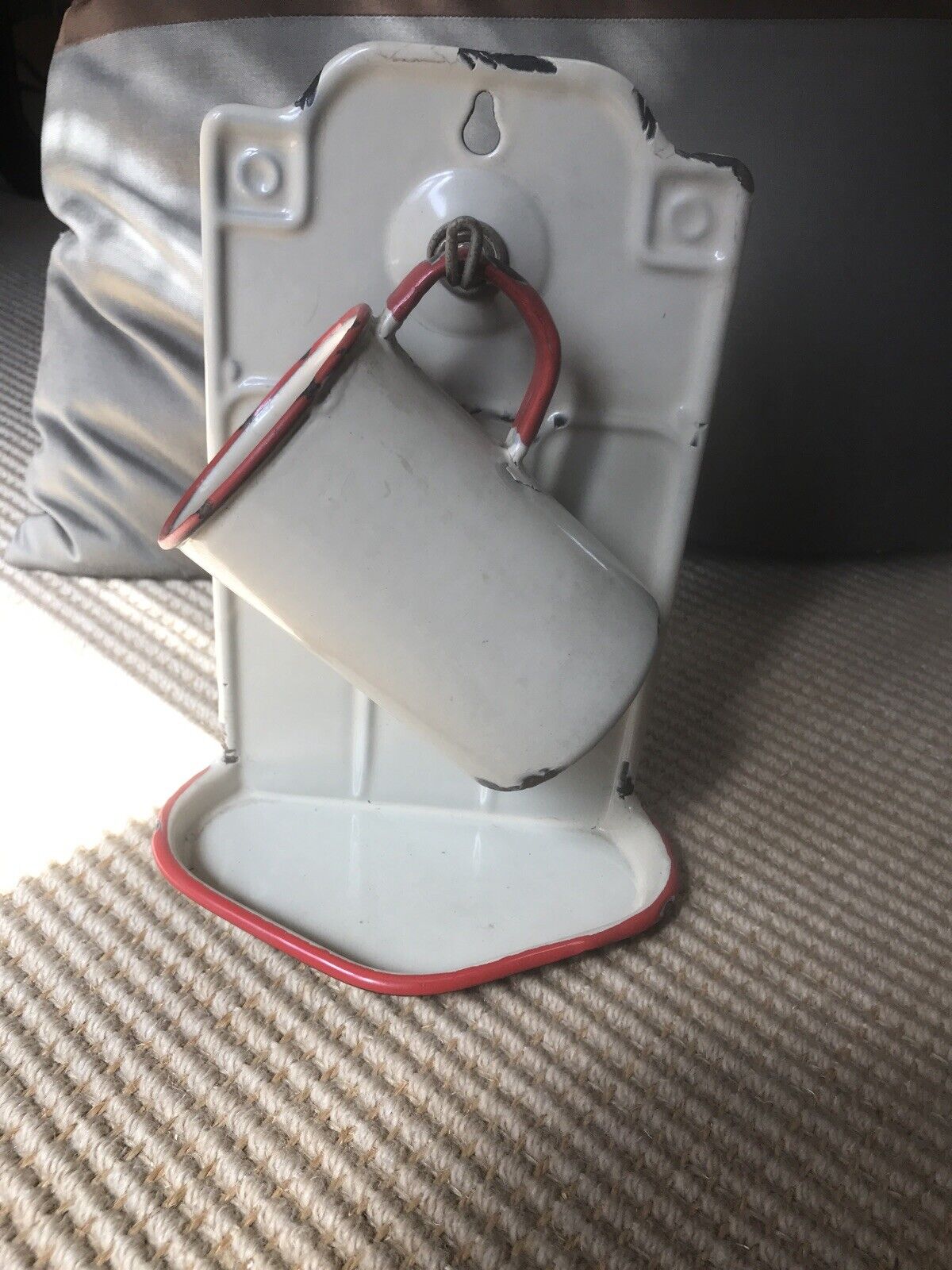 ------Vintage French Enamelware soap-cup rack.