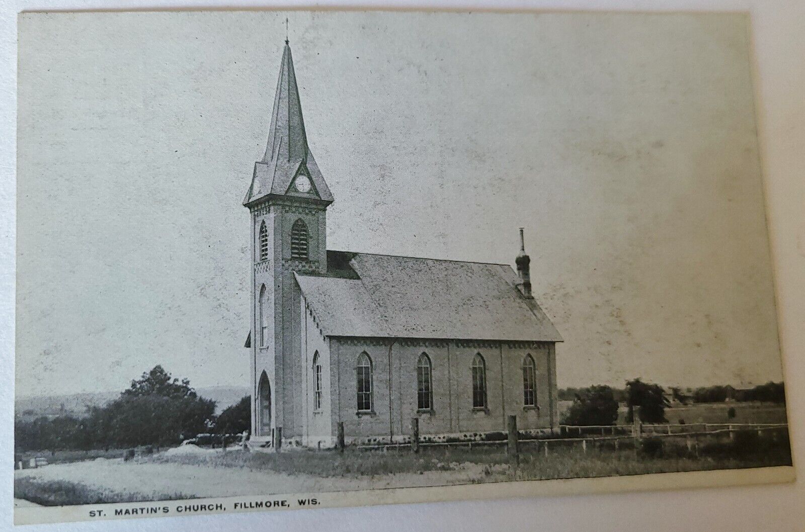 Antique Fillmore Wisconsin St. Martin's Church lithograph Photo Postcard