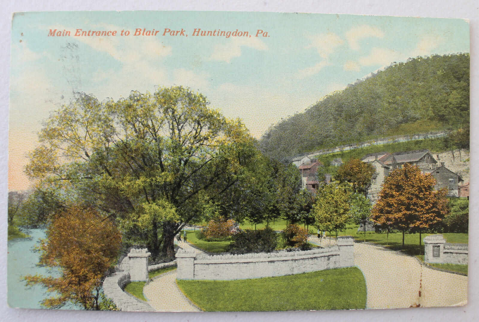 Main Entrance Blair Park Huntingdon PA  vintage used postcard posted 1916