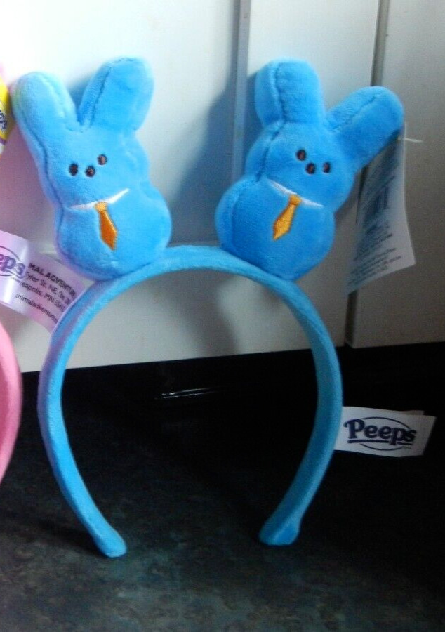 PEEPS Plush Bunny Rabbit Headband BLUE w/ Tie NWT