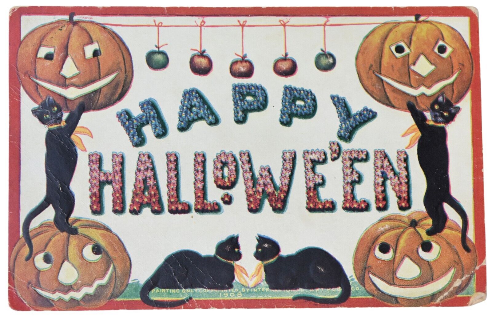 Antique Postcard Halloween JOL Pumpkins Black Cats 1908 International Art Pub
