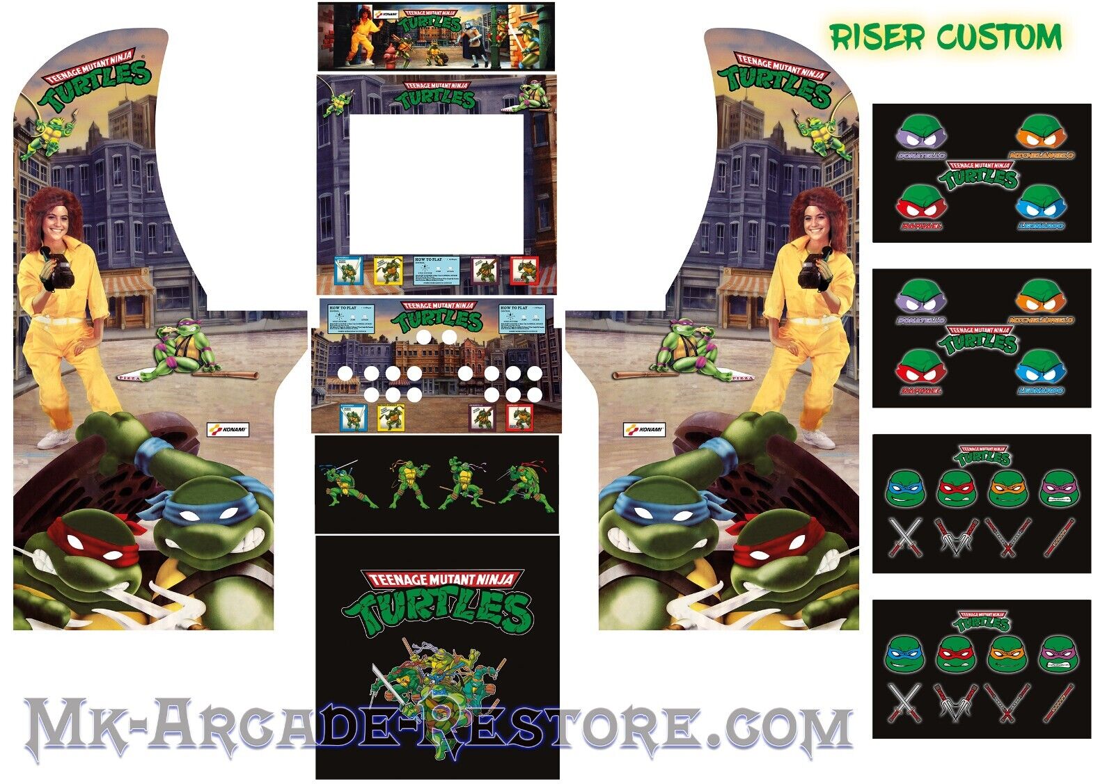 Arcade1Up TMNT Side Art Arcade Cabinet Kit Artwork Graphics Decals Print