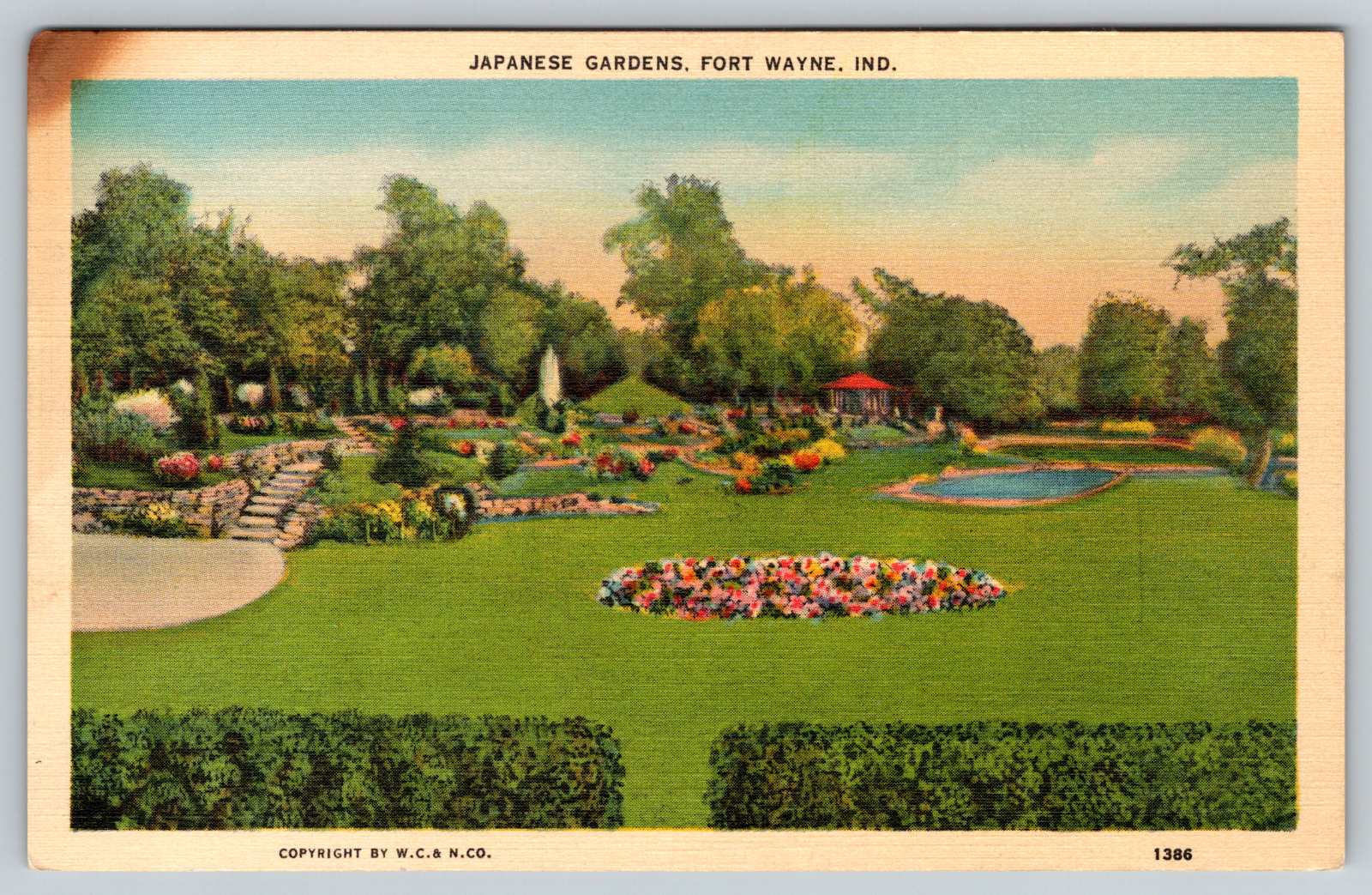c1940s Japanese Gardens Fort Wayne Indiana Vintage Postcard