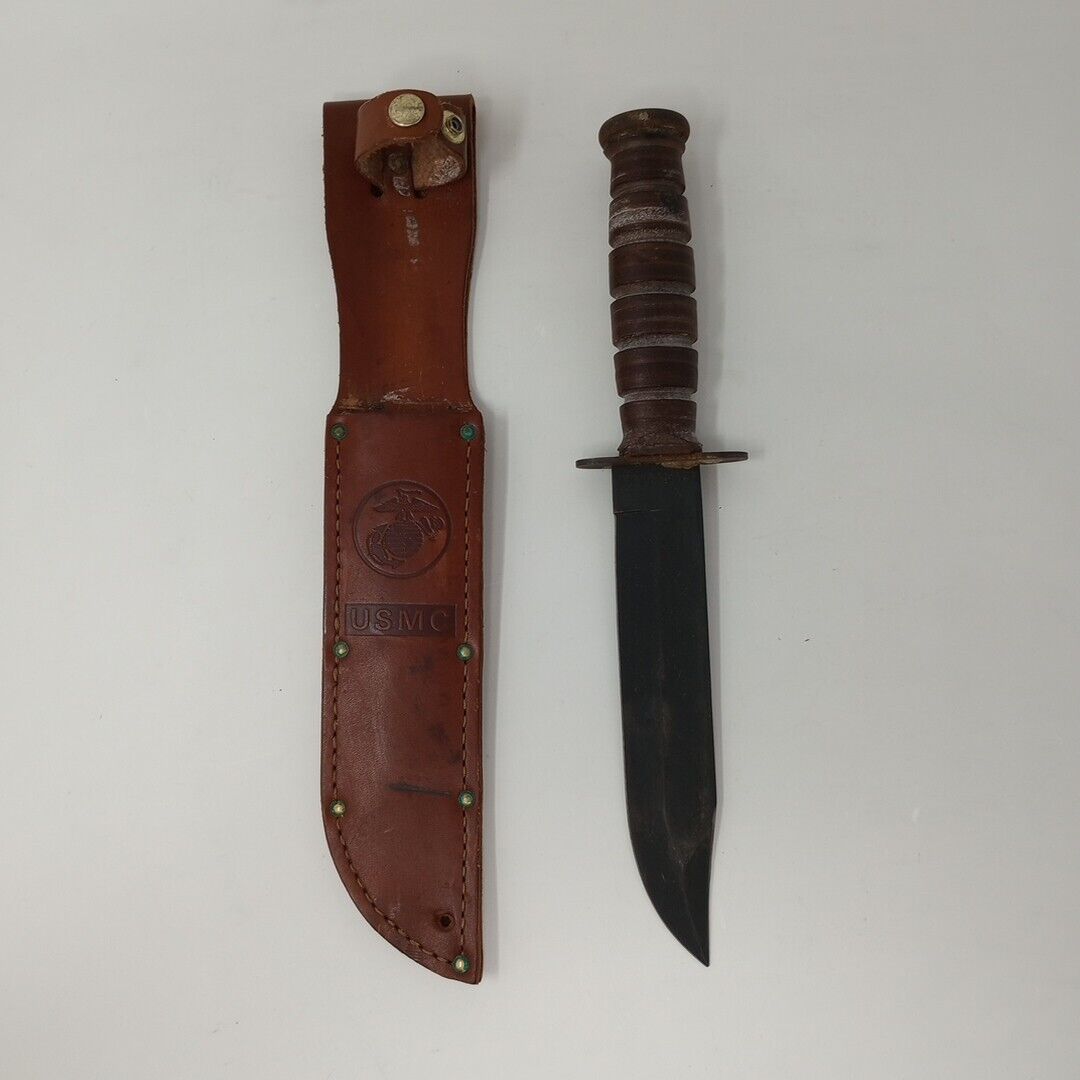 Vintage Camillus NY U.S.M.C. Knife With Leather Sheath