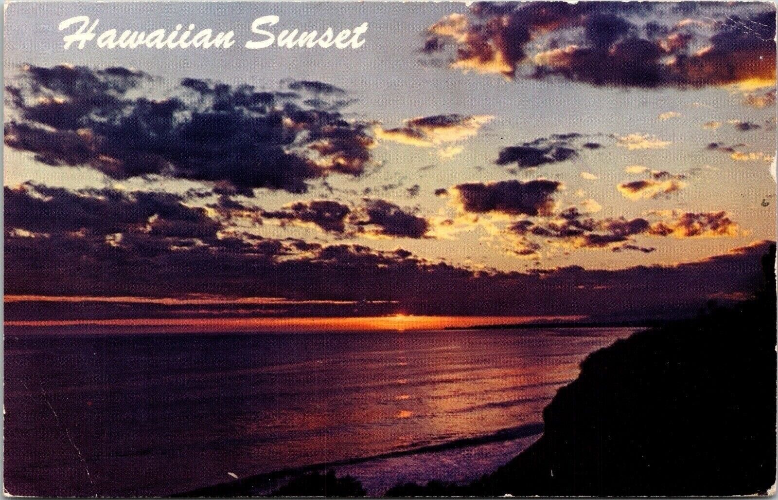 Hawaiian Sunset Scenic Tropical Beachfront View Chrome Cancel WOB Postcard