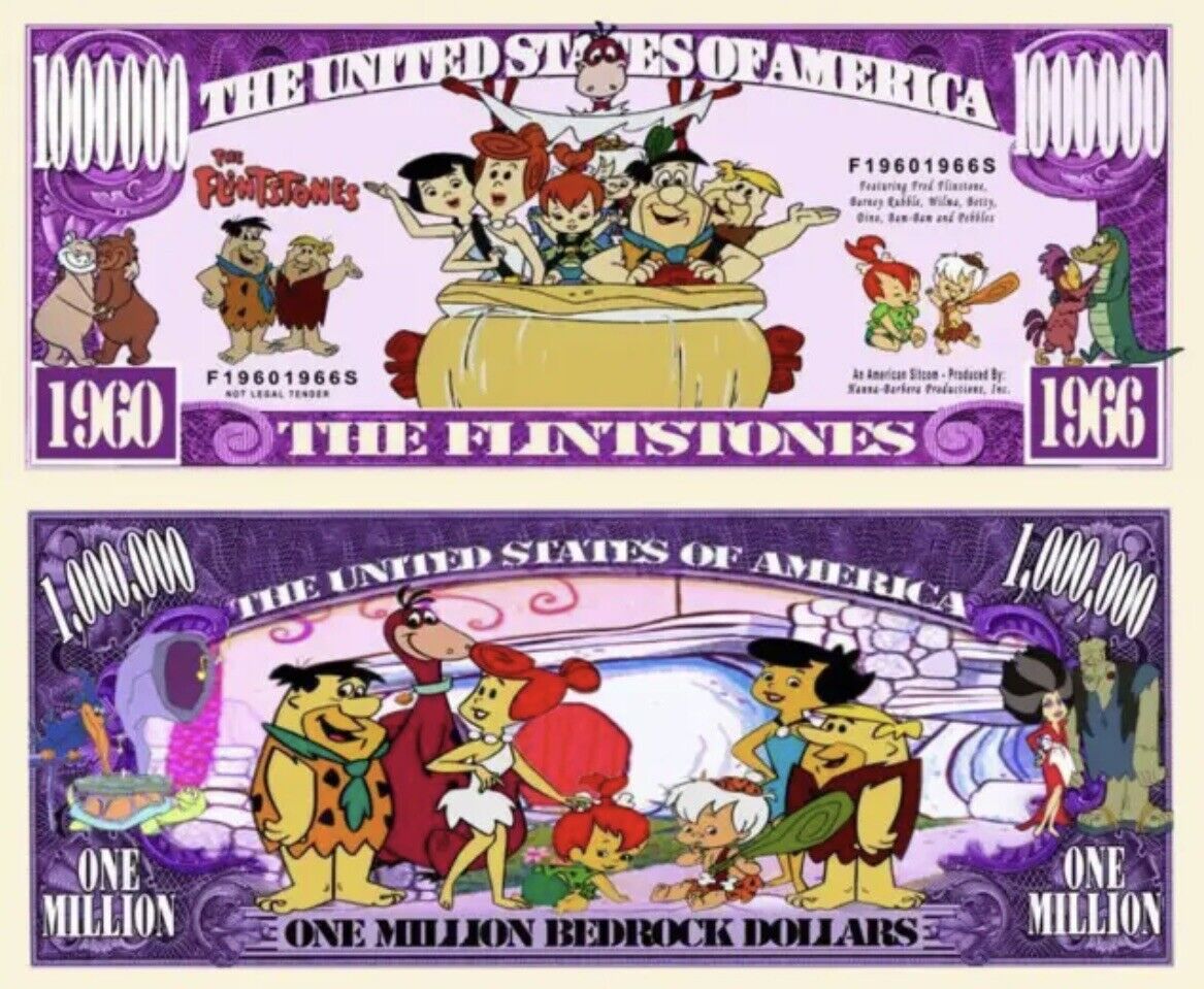 Pack of 10 Flintstones Bedrock Cartoon Collectible 1 Million Dollar Bill Novelty