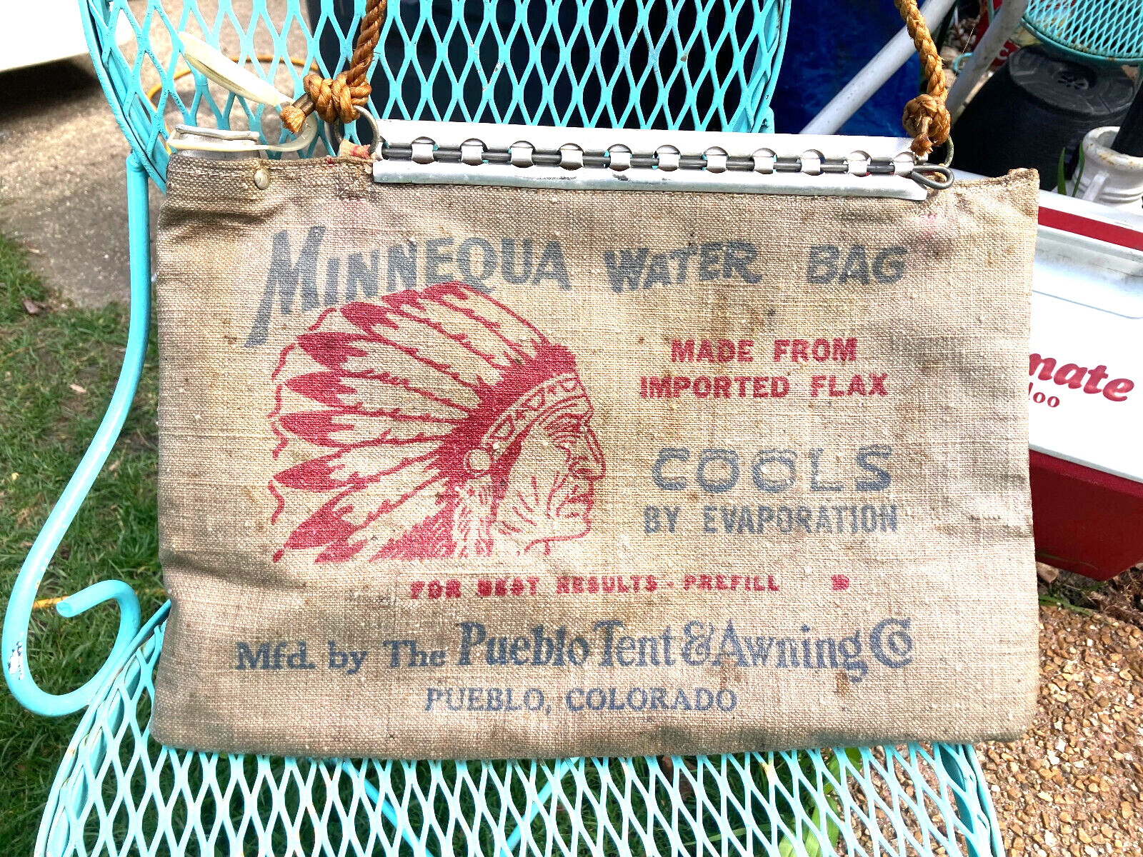 Vintage 1940's - 1950's Minnequa Flax Water Bag Pueblo, COLORADO