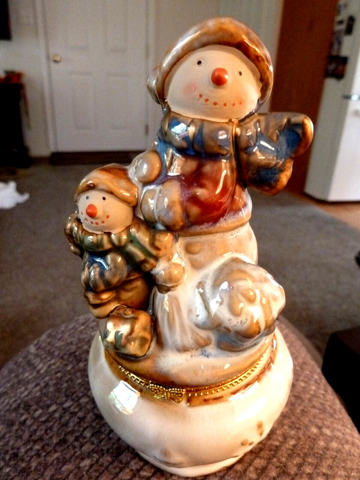 Vintage Kirkland\'s Potter\'s Garden Ceramic Snowman Keepsake NIB