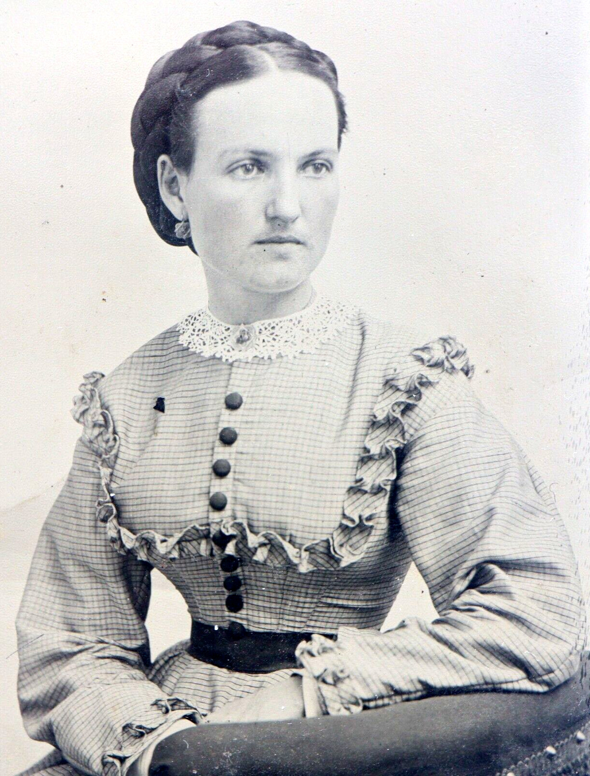 Antique Tintype Photo of Beautiful Young Woman Victorian Corset Dress Tiny Waist