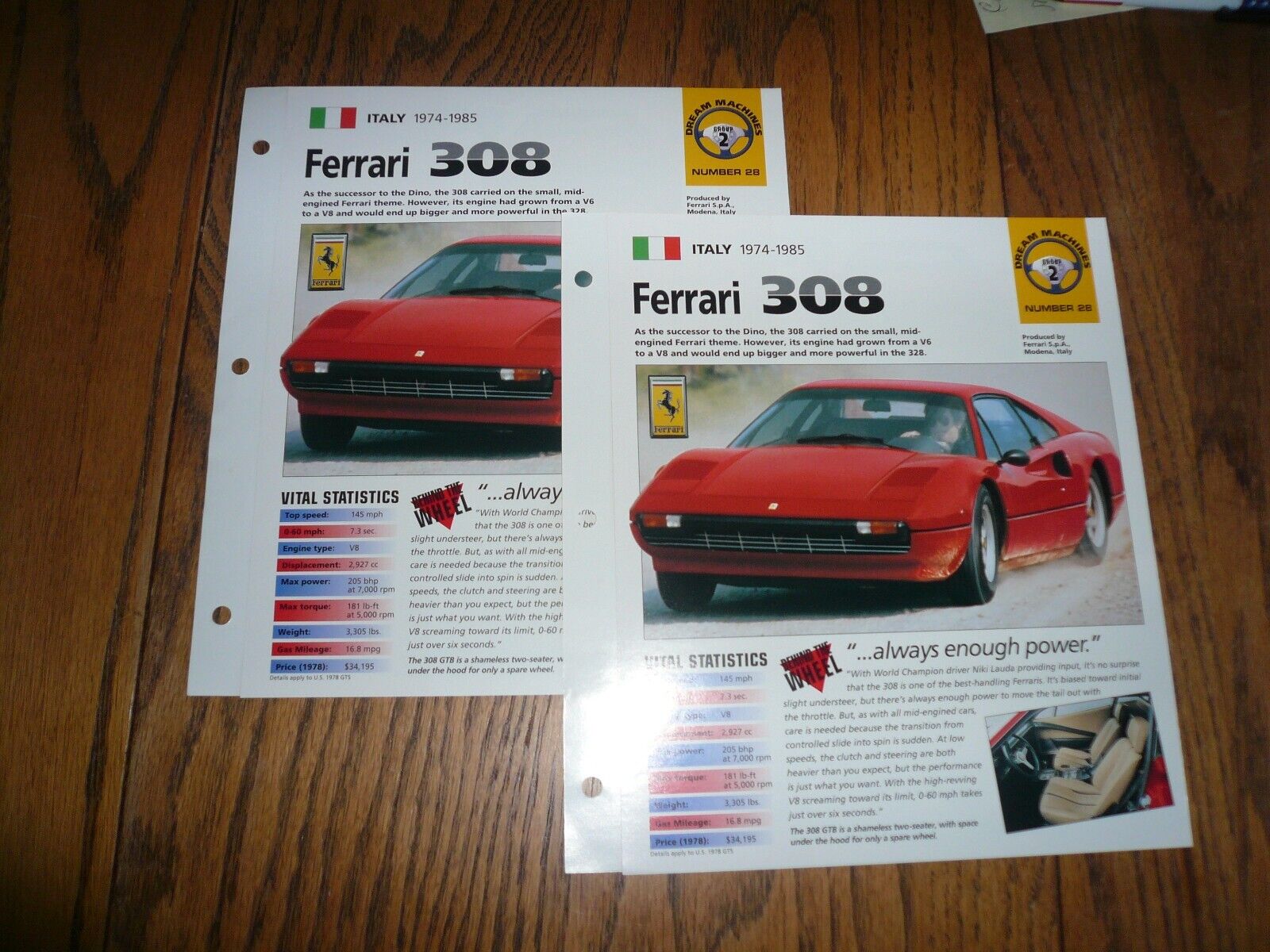 1974 - 1985 Ferrari 308 UNIQUE IMP BROCHURE - 2 for 1