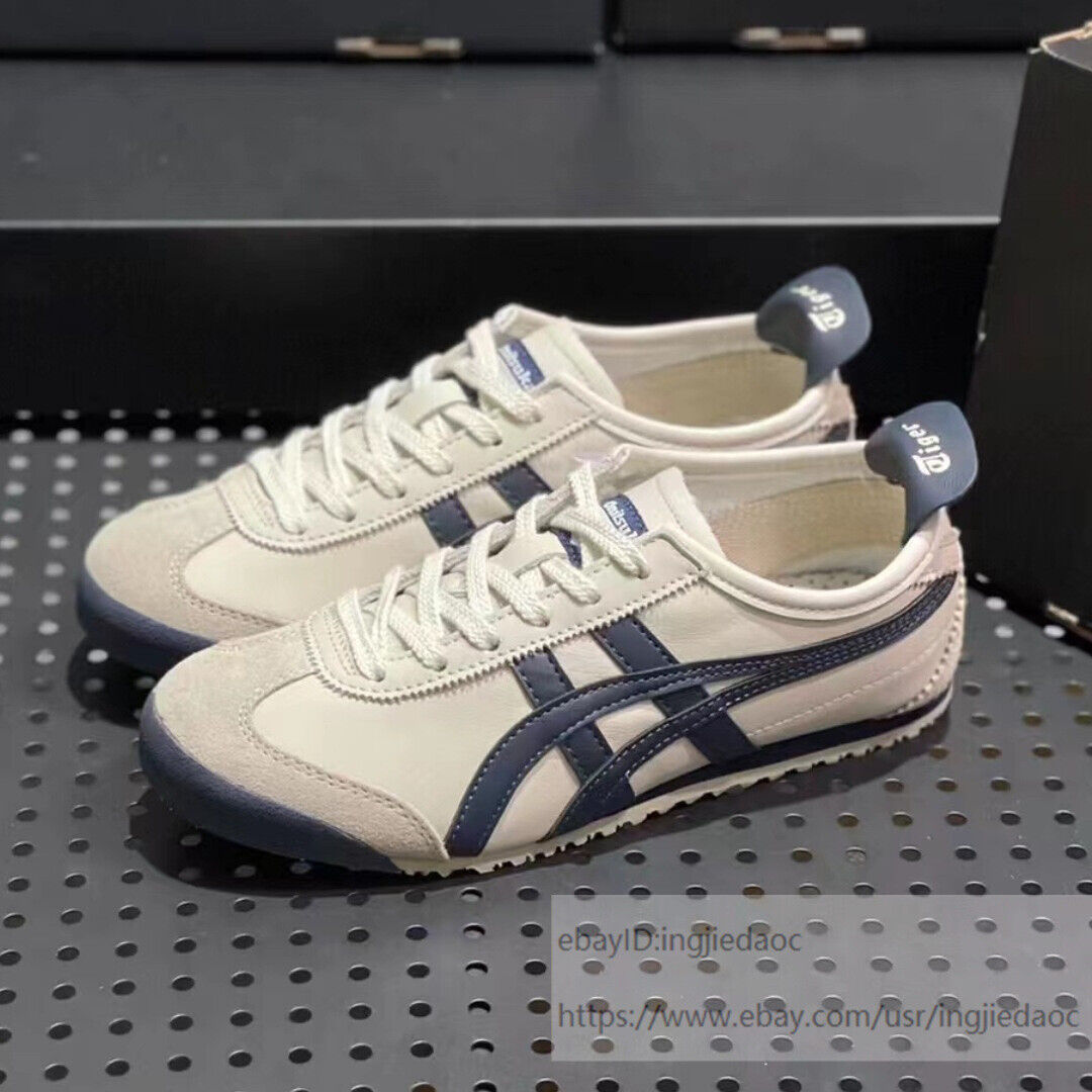 New Onitsuka Tiger MEXICO 66 DL408-1659 Beige Navy/Blue Sneakers Shoes Unisex