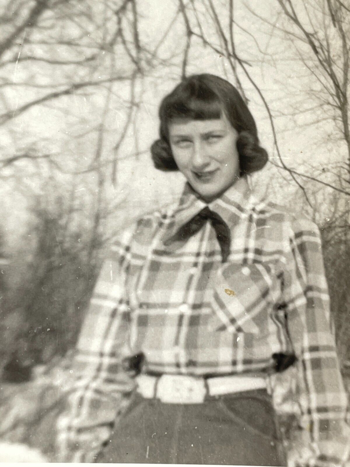 Z8 Photograph Pretty 1950's Brunette Woman Photo For Lover Plaid 