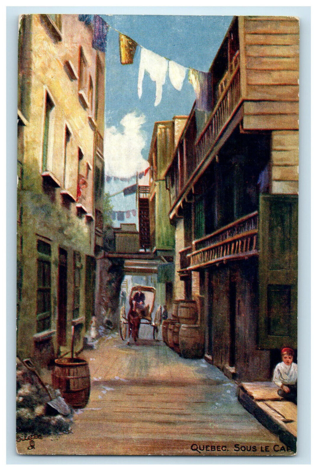 c1910 Street View, Sous Le Cap Quebec Canada Oilette Tuck Postcard