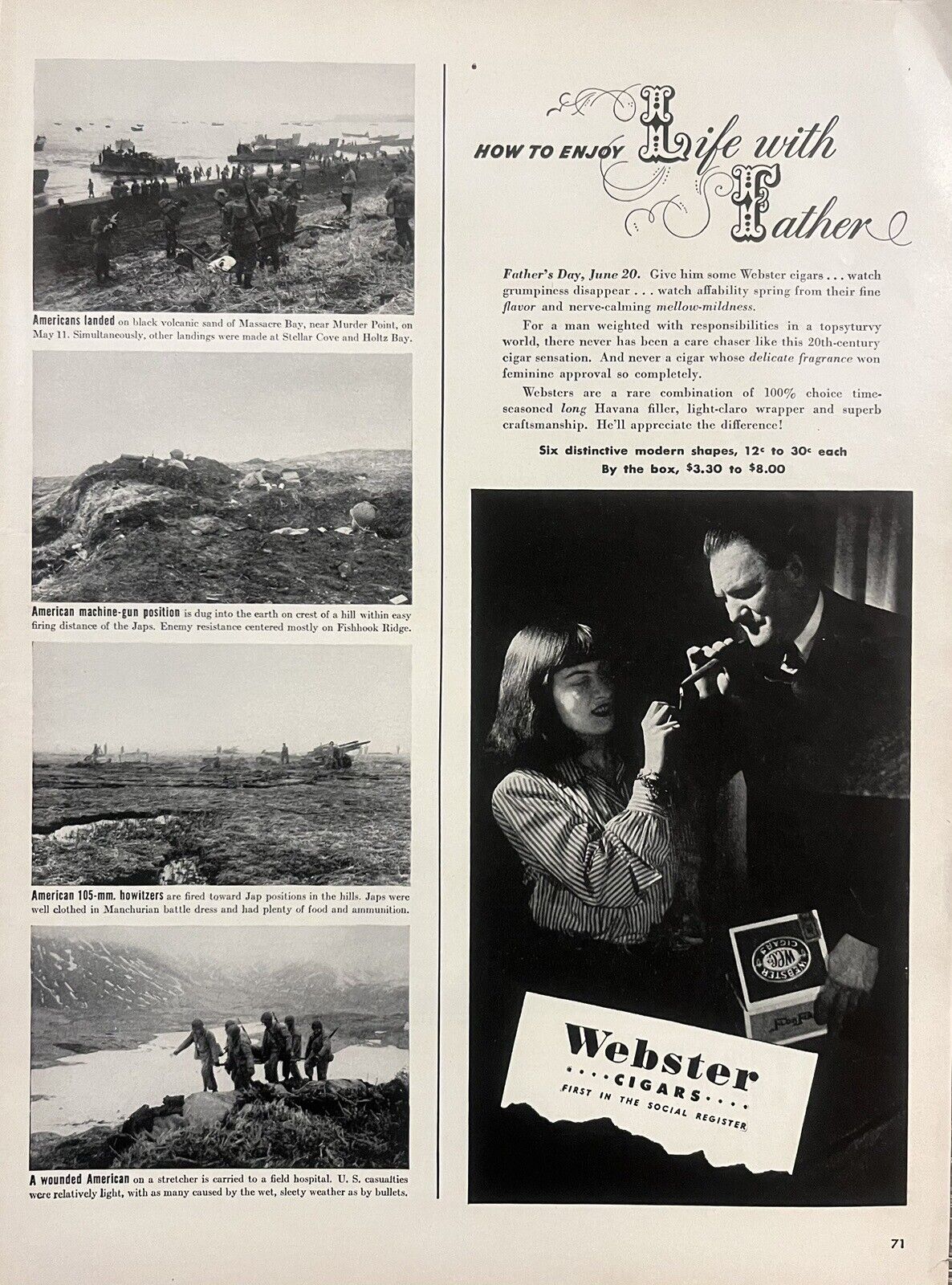 Vtg Print Ad 1943 Webster Cigar WW2 Retro Home Bar Office Fathers Day Wall Art