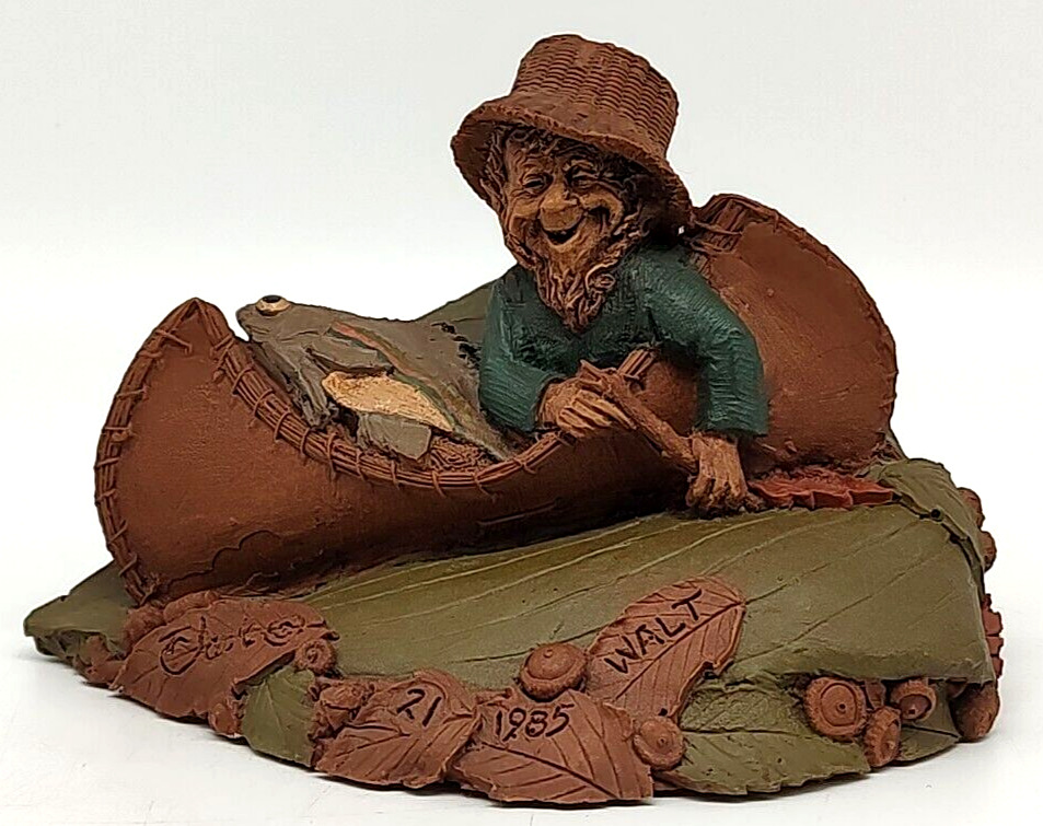 Vintage Thomas Clark Sculpture Gnome in a Canoe Walt Fish Signed # 21  4 In