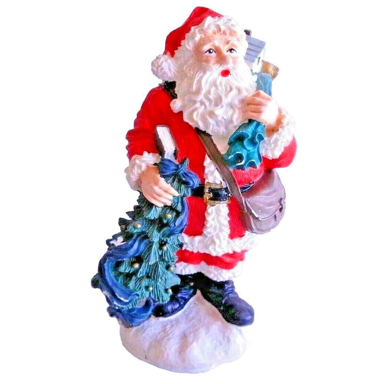 Santa Claus Painted Cast Figurine with Tree w Bag of Toys Christmas Holiday 6\